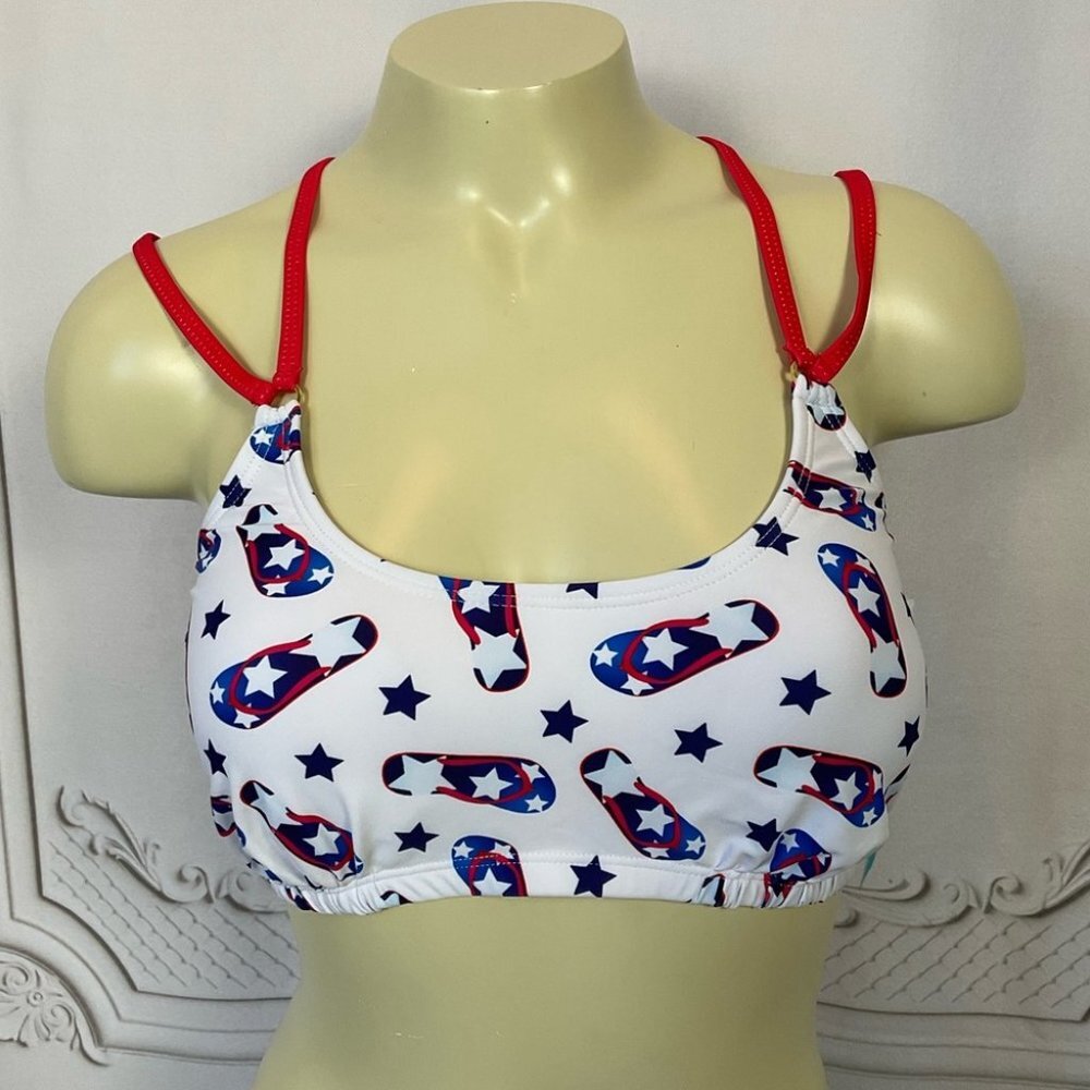 Undercurrent Juniors Patriotic Flip Flop 2 Piece Swimsuit Large Bikini New - Picture 3 of 11